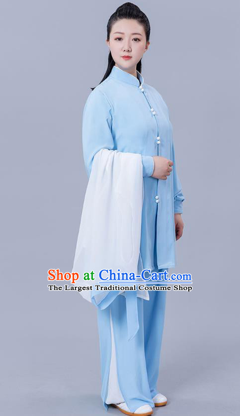 Chinese Tai Chi Performance Clothing Woman Tai Ji Competition Garments Martial Arts Three Pieces Blue Outfits