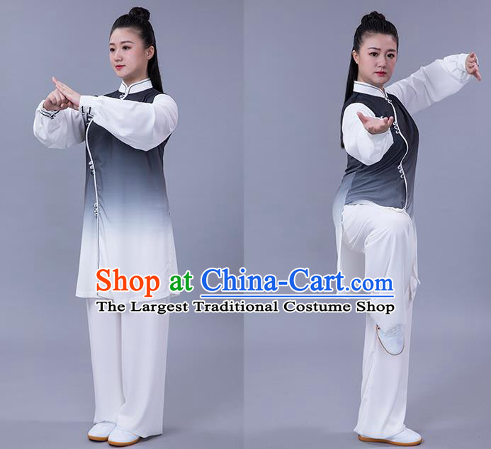 Chinese Tai Ji Training Garments Martial Arts Shadowboxing Competition Black Slant Opening Outfits Woman Tai Chi Chuan Performance Clothing