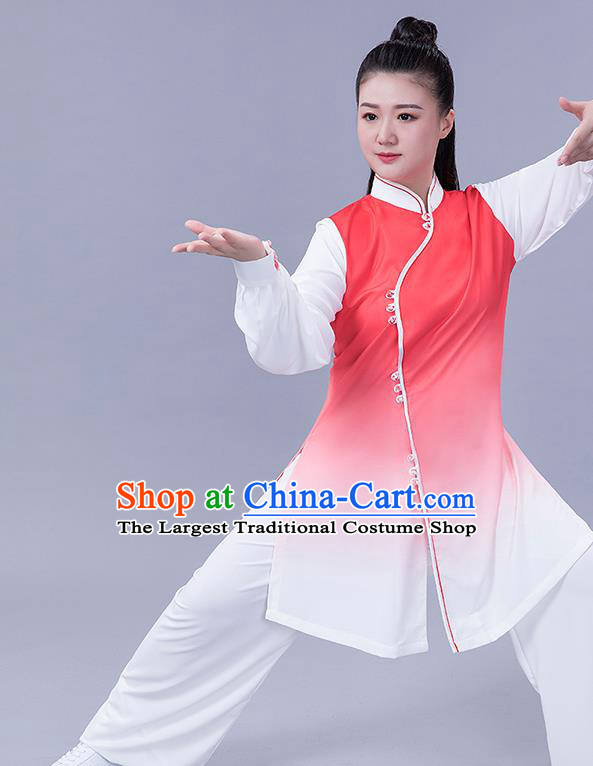 Chinese Woman Tai Chi Chuan Performance Clothing Tai Ji Training Garments Martial Arts Shadowboxing Competition Red Slant Opening Outfits