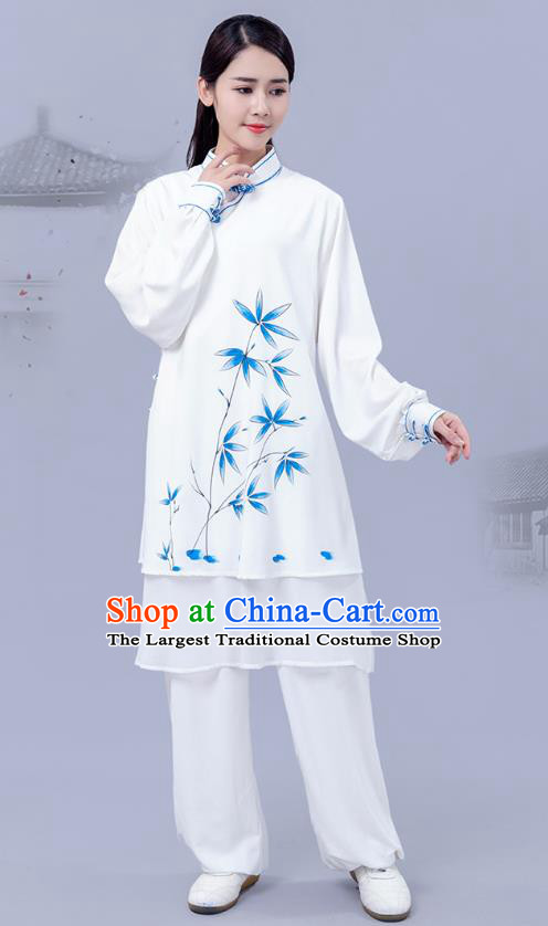 Chinese Shadowboxing Group Competition White Outfits Woman Tai Chi Training Clothing Martial Arts Tai Ji Printing Garments