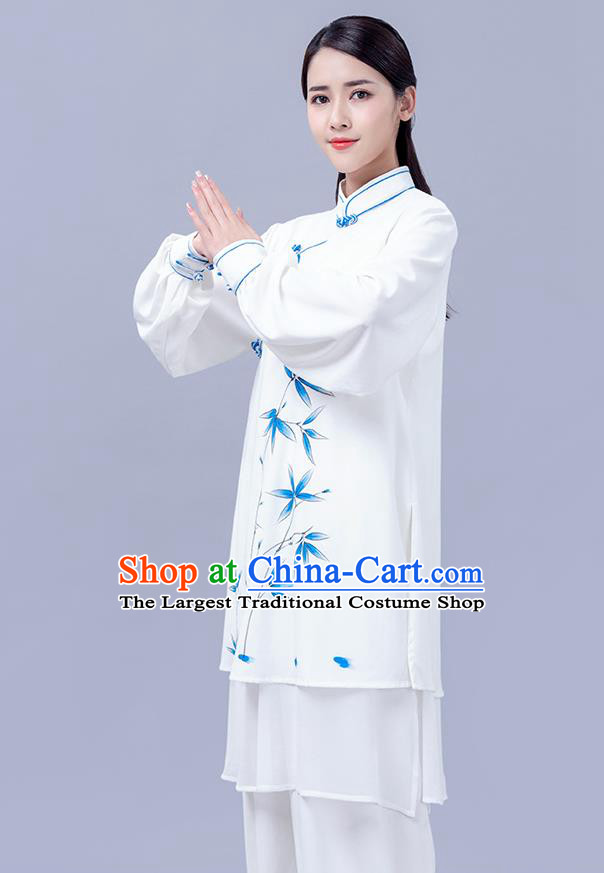 Chinese Shadowboxing Group Competition White Outfits Woman Tai Chi Training Clothing Martial Arts Tai Ji Printing Garments