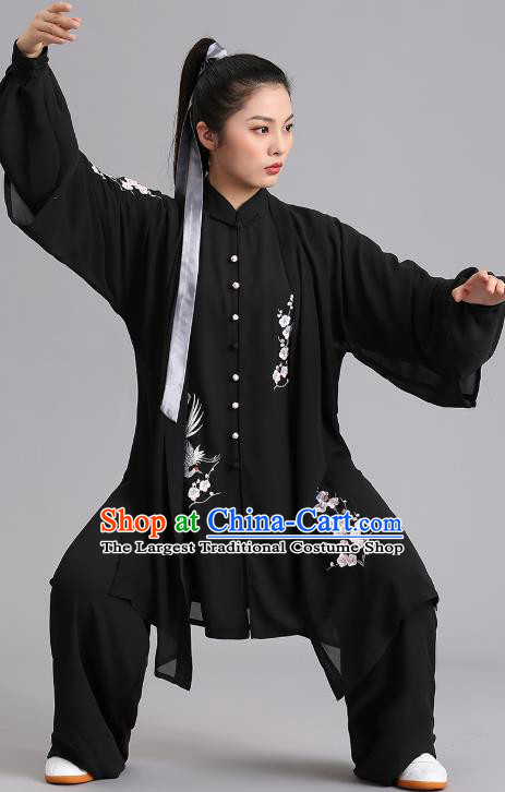Chinese Martial Arts Printing Plum Garments Tai Ji Group Competition Black Outfits Woman Tai Chi Training Clothing