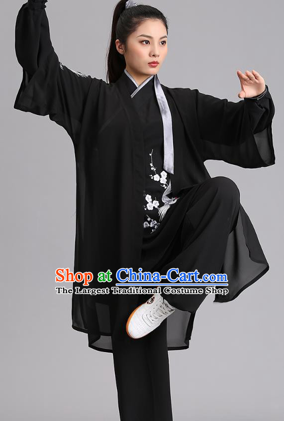 Chinese Kung Fu Tai Chi Training Clothing Martial Arts Embroidered Plum Garments Tai Ji Group Competition Black Outfits