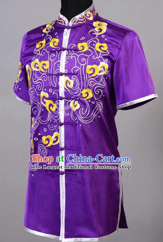 Top China Cudgel Play Performance Garment Costumes Southern Boxing Purple Uniforms Martial Arts Competition Clothing Kung Fu Embroidered Apparels