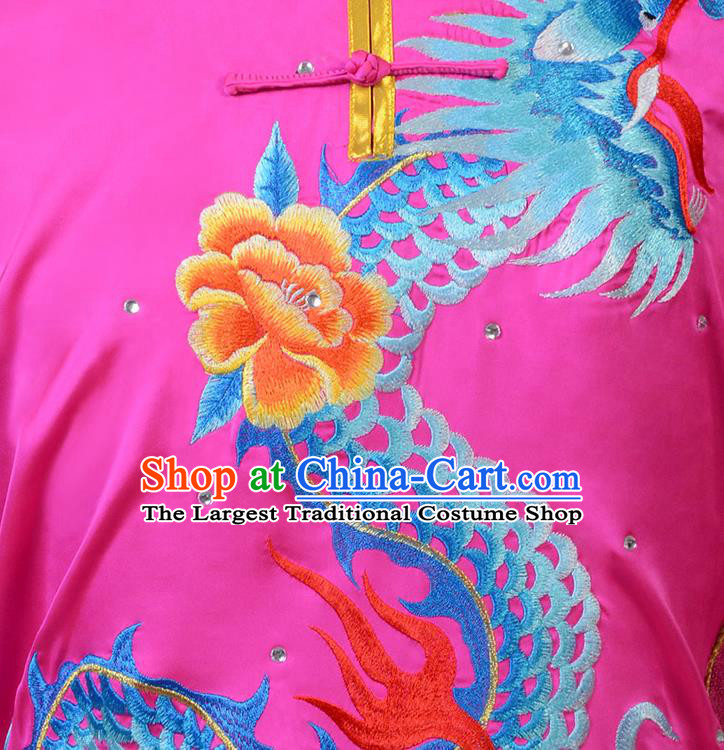 Top China Southern Boxing Performance Rosy Uniforms Martial Arts Competition Clothing Kung Fu Embroidered Apparels Cudgel Play Garment Costumes