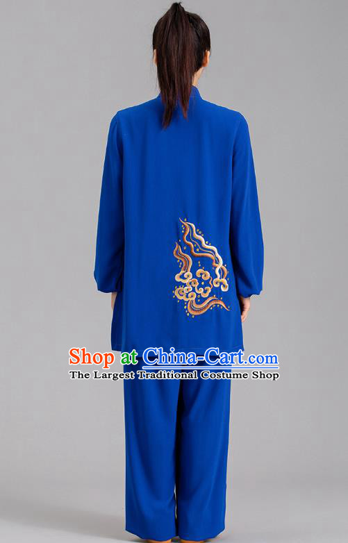 Chinese Martial Arts Embroidered Clouds Garments Tai Ji Competition Royalblue Outfits Kung Fu Tai Chi Performance Clothing