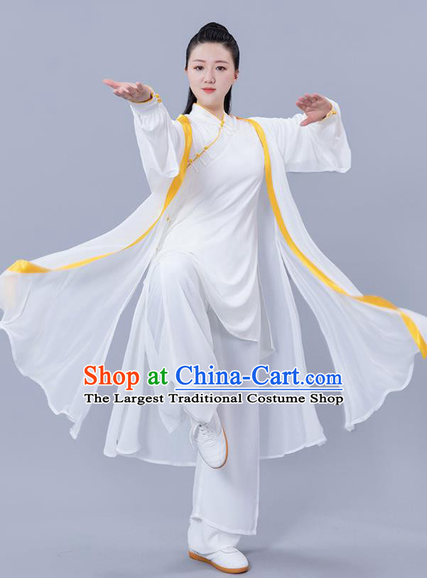 Chinese Woman Tai Ji Competition Garments Martial Arts Three Pieces White Outfits Tai Chi Performance Clothing