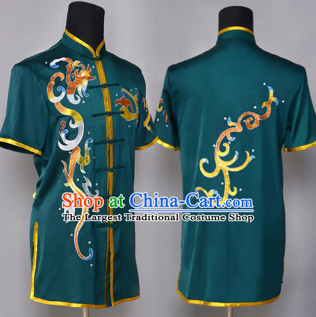 China Southern Boxing Competition Atrovirens Uniforms Martial Arts Clothing Kung Fu Performance Apparels Cudgel Play Garment Costumes