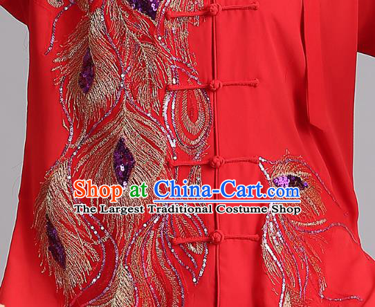 Chinese Kung Fu Tai Chi Performance Clothing Martial Arts Garments Tai Ji Competition Embroidered Sequins Phoenix Red Outfits