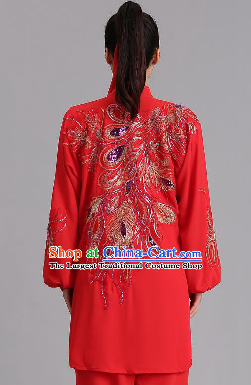 Chinese Kung Fu Tai Chi Performance Clothing Martial Arts Garments Tai Ji Competition Embroidered Sequins Phoenix Red Outfits