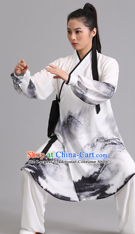 Chinese Tai Ji Ink Painting Outfits Tai Chi Performance Clothing Martial Arts Kung Fu Competition Garments