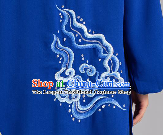 Chinese Martial Arts Kung Fu Competition Garments Tai Ji Embroidered Clouds Royalblue Outfits Tai Chi Performance Clothing