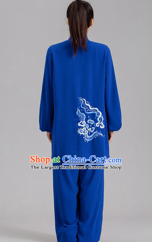 Chinese Martial Arts Kung Fu Competition Garments Tai Ji Embroidered Clouds Royalblue Outfits Tai Chi Performance Clothing
