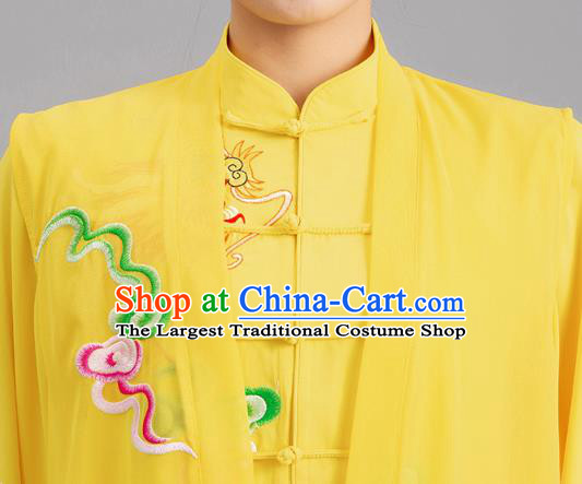 Chinese Tai Chi Performance Clothing Martial Arts Kung Fu Competition Garments Tai Ji Embroidered Clouds Yellow Outfits