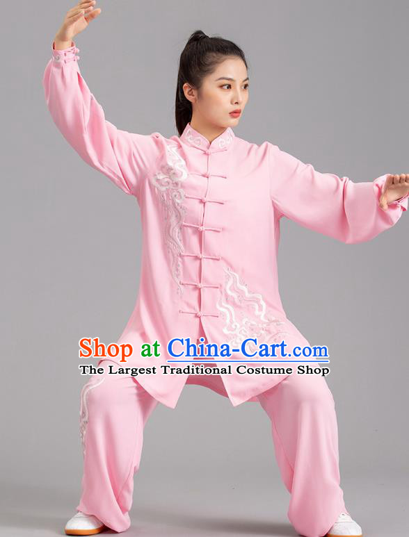 Chinese Tai Ji Embroidered Clouds Pink Outfits Tai Chi Performance Clothing Martial Arts Kung Fu Competition Garments