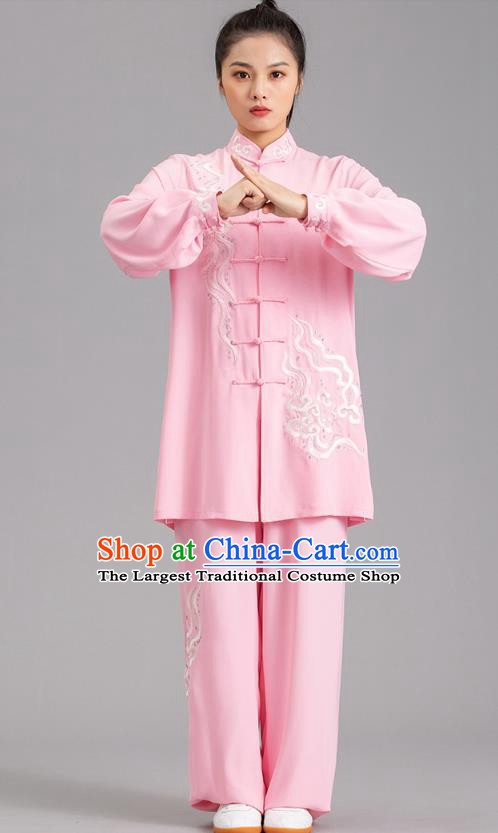 Chinese Tai Ji Embroidered Clouds Pink Outfits Tai Chi Performance Clothing Martial Arts Kung Fu Competition Garments