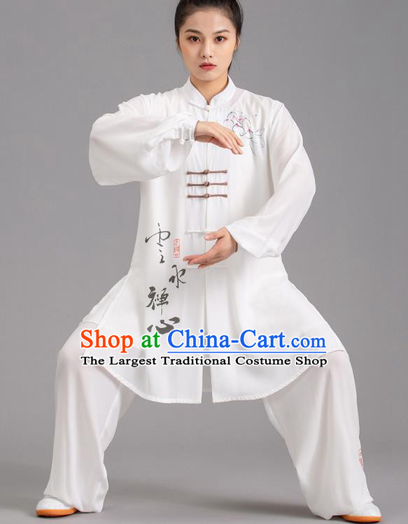 Chinese Martial Arts Competition Garments Tai Ji Ink Painting White Outfits Tai Chi Kung Fu Performance Clothing