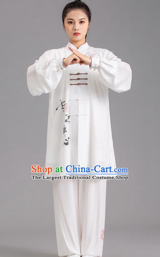 Chinese Martial Arts Competition Garments Tai Ji Ink Painting White Outfits Tai Chi Kung Fu Performance Clothing
