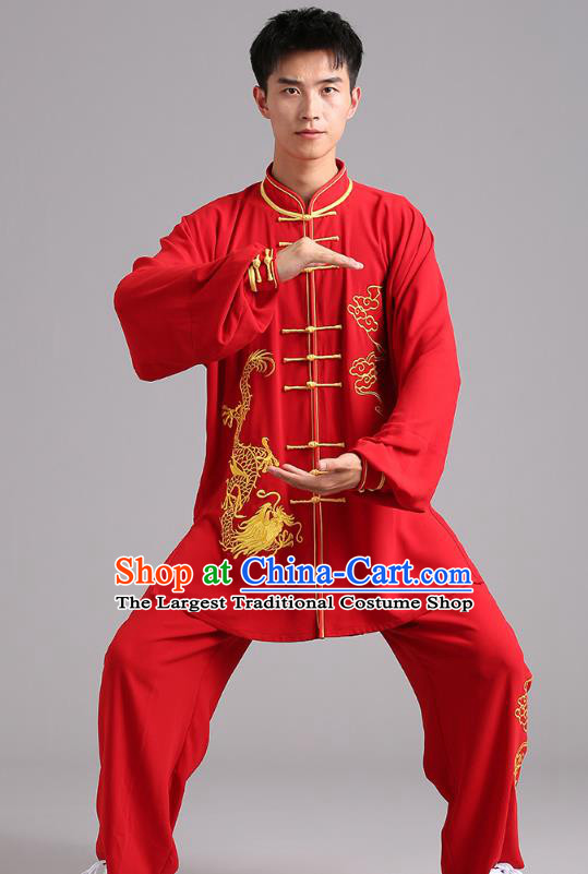 Chinese Tai Chi Kung Fu Performance Clothing Martial Arts Competition Garments Tai Ji Red Outfits for Men