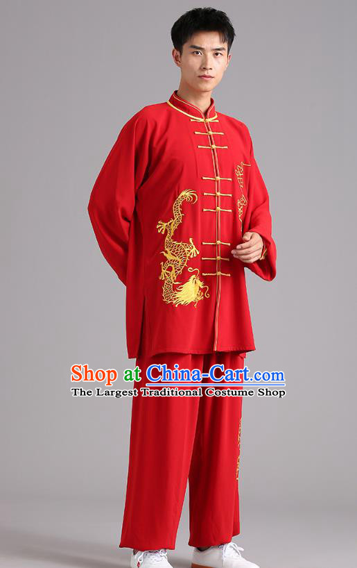 Chinese Tai Chi Kung Fu Performance Clothing Martial Arts Competition Garments Tai Ji Red Outfits for Men