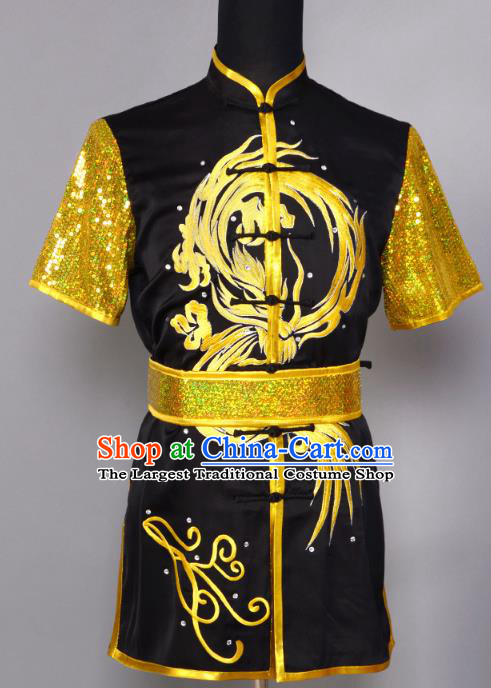 China Martial Arts Clothing Kung Fu Performance Suits Southern Boxing Garment Costumes Wushu Competition Embroidered Dragon Black Uniforms