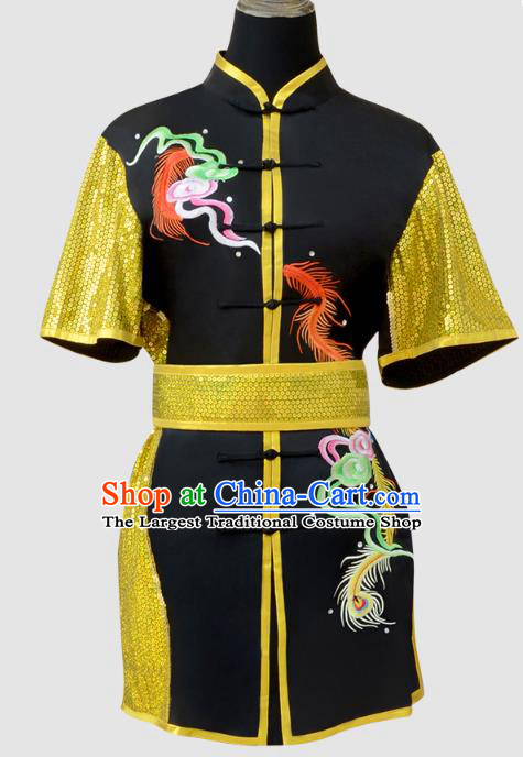 China Kung Fu Performance Embroidered Black Suits Southern Boxing Garment Costumes Wushu Competition Uniforms Martial Arts Clothing