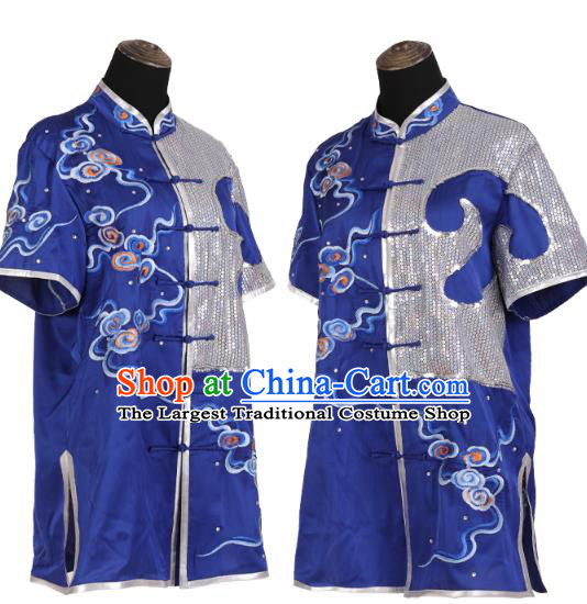 China Southern Boxing Garment Costumes Wushu Training Uniforms Martial Arts Clothing Kung Fu Embroidered Cloud Royalblue Suits