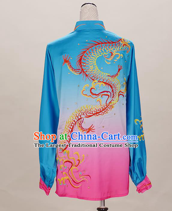 China Tai Chi Competition Embroidered Dragon Uniforms Martial Arts Garment Costumes Kung Fu Tai Ji Performance Suits