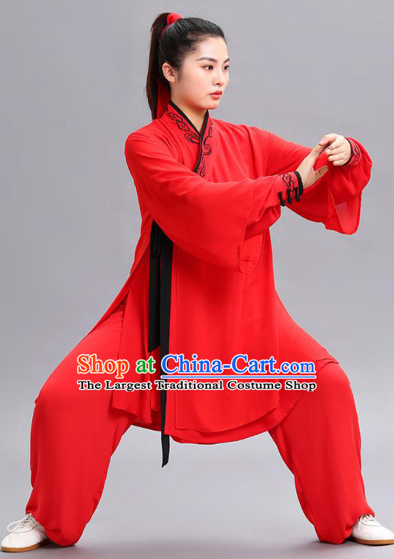 Chinese Tai Chi Kung Fu Competition Clothing Martial Arts Performance Garments Tai Ji Chuan Embroidered Red Outfits