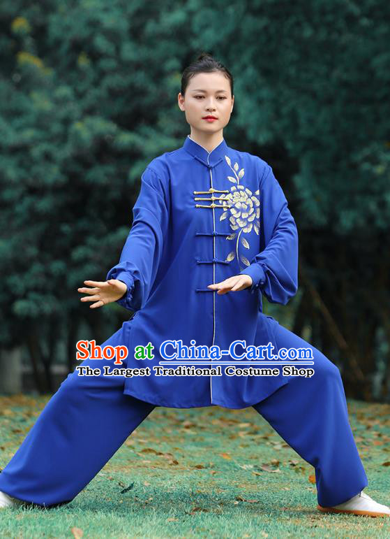 Chinese Martial Arts Kungfu Competition Garments Tai Ji Chuan Printing Royalblue Outfits Tai Chi Performance Clothing