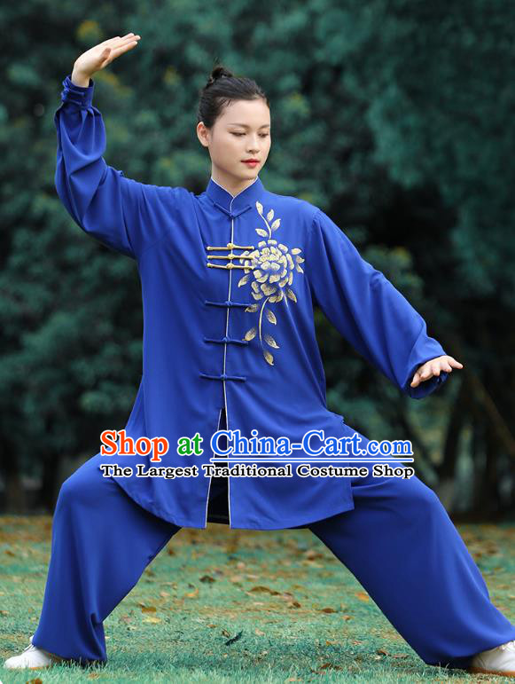 Chinese Martial Arts Kungfu Competition Garments Tai Ji Chuan Printing Royalblue Outfits Tai Chi Performance Clothing
