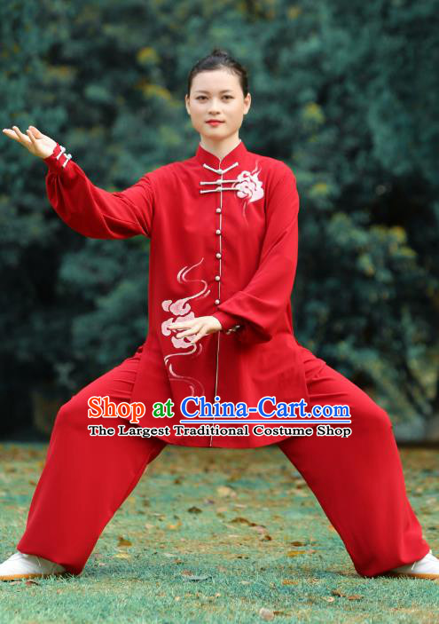 Chinese Tai Ji Chuan Printing Red Outfits Tai Chi Group Competition Clothing Martial Arts Kungfu Performance Garments