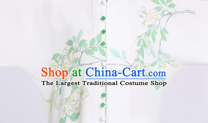 Chinese Martial Arts Printing Flowers White Outfits Kung Fu Tai Ji Competition Clothing Tai Chi Sword Performance Suits