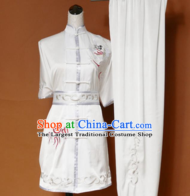Chinese Tai Chi Performance White Suits Martial Arts Competition Embroidered Outfits Kung Fu Tai Ji Training Clothing