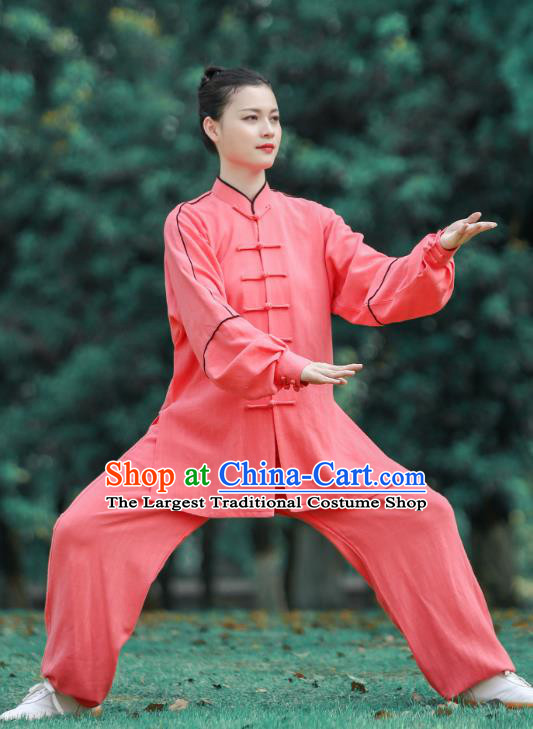 Chinese Tai Chi Group Competition Clothing Martial Arts Kungfu Performance Garments Tai Ji Chuan Pink Long Sleeve Outfits