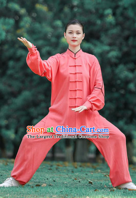 Chinese Tai Chi Group Competition Clothing Martial Arts Kungfu Performance Garments Tai Ji Chuan Pink Long Sleeve Outfits