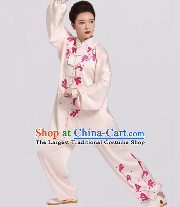 Chinese Tai Chi Competition Light Pink Suits Martial Arts Embroidered Outfits Kung Fu Tai Ji Training Clothing