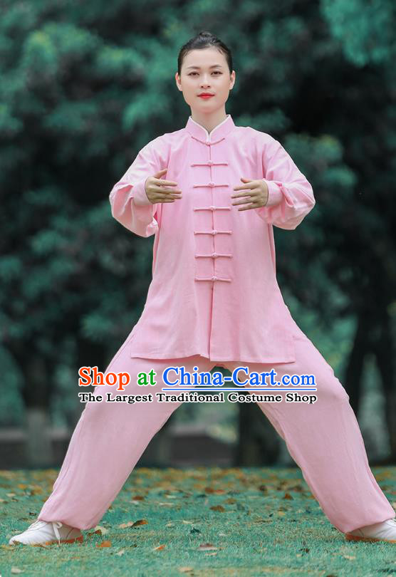 Chinese Tai Chi Group Performance Clothing Martial Arts Competition Garment Kung Fu Suits Tai Ji Chuan Pink Long Sleeve Outfits