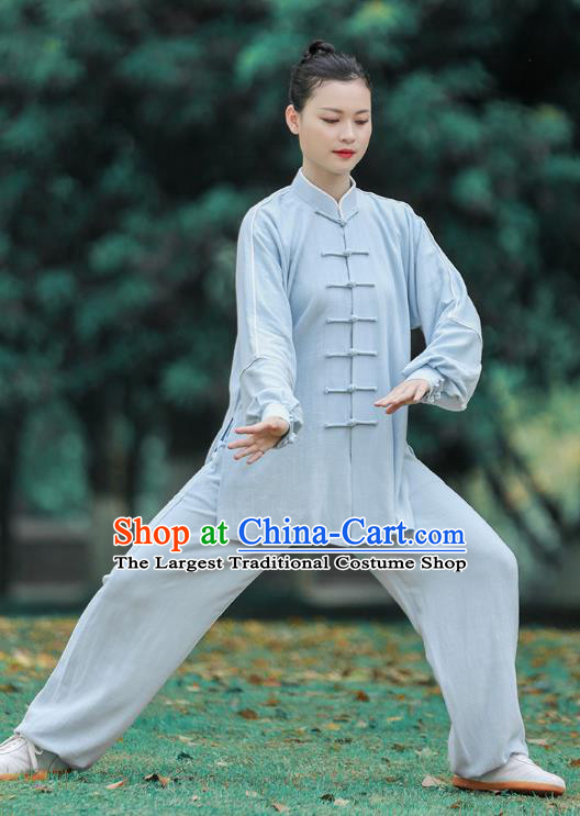 Chinese Tai Ji Chuan Blue Long Sleeve Outfits Tai Chi Group Performance Clothing Martial Arts Competition Garment Kung Fu Suits