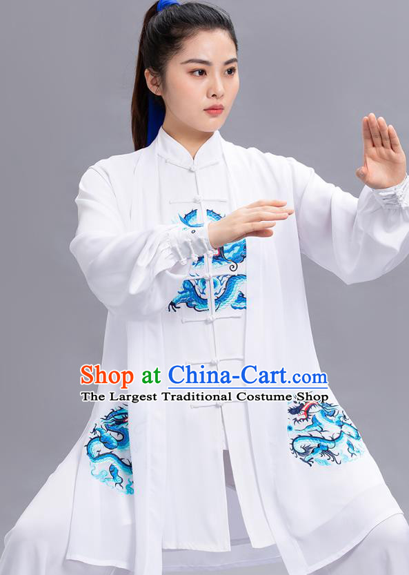 Chinese Tai Ji Chuan Embroidered Dragon Black Outfits Tai Chi Kung Fu Competition Clothing Martial Arts Performance Garments