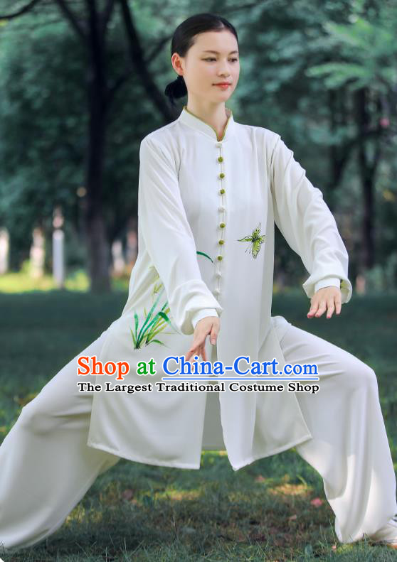 Chinese Tai Chi Group Performance Clothing Martial Arts Garment Kung Fu Suits Tai Ji Competition Painting Orchids Outfits