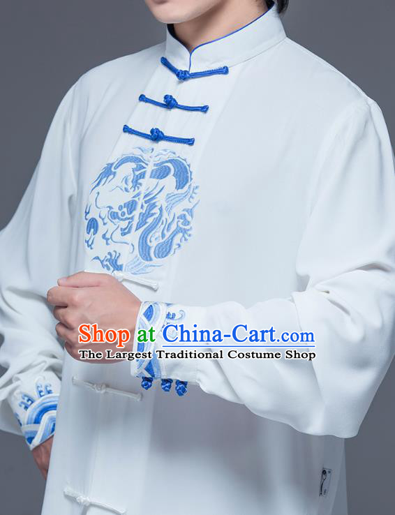 China Martial Arts Clothing Tai Ji Performance Embroidered White Suits Tai Chi Garment Costumes Wushu Training Uniforms