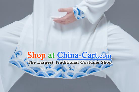 China Martial Arts Clothing Tai Ji Performance Embroidered White Suits Tai Chi Garment Costumes Wushu Training Uniforms