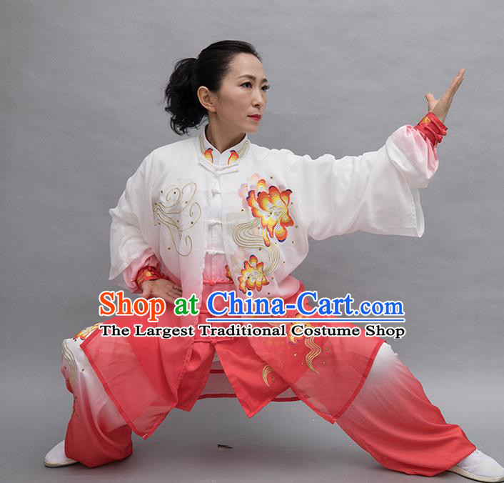 Chinese Martial Arts Embroidered Peony Outfits Tai Chi Performance Garment Costume Kung Fu Competition Suits