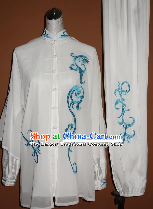 Chinese Kung Fu Competition Suits Martial Arts Embroidered White Outfits Tai Chi Performance Garment Costume