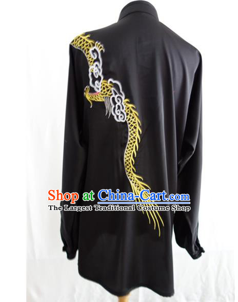 China Wushu Training Uniforms Martial Arts Clothing Tai Ji Performance Embroidered Dragon Black Suits Tai Chi Garment Costumes