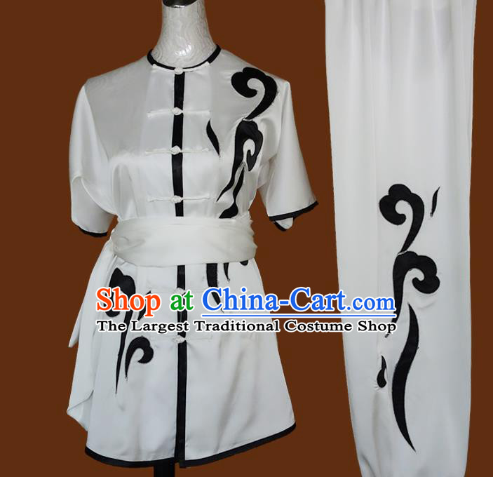 China Wushu Kung Fu White Uniforms Martial Arts Embroidered Clothing Nanquan Boxing Training Suits Tai Chi Garment Costumes