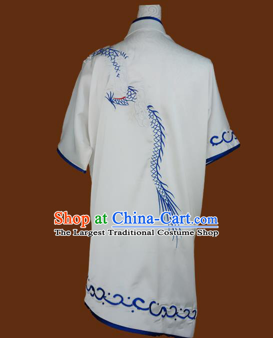 China Nanquan Boxing Training Suits Wushu Kung Fu White Uniforms Tai Chi Garment Costumes Martial Arts Embroidered Dragon Clothing