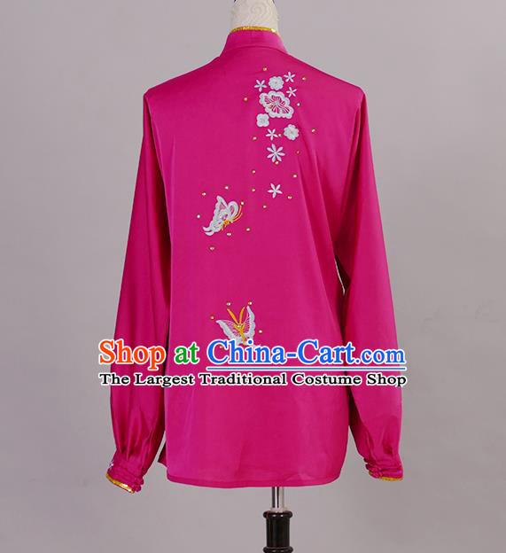 Chinese Tai Chi Competition Garment Costume Kung Fu Tai Ji Performance Suits Martial Arts Embroidered Butterfly Rosy Outfits