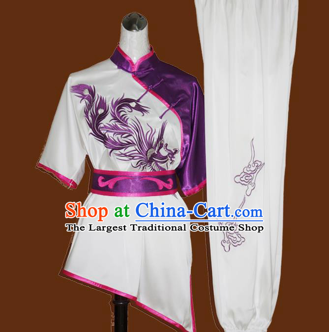 Chinese Kung Fu Tai Ji Performance Suits Martial Arts Embroidered Phoenix Outfits Wushu Competition Garment Costume